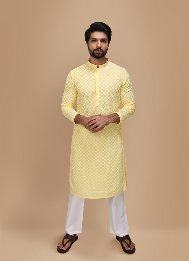 Light Yellow Chikankari Kurta Set image number 1